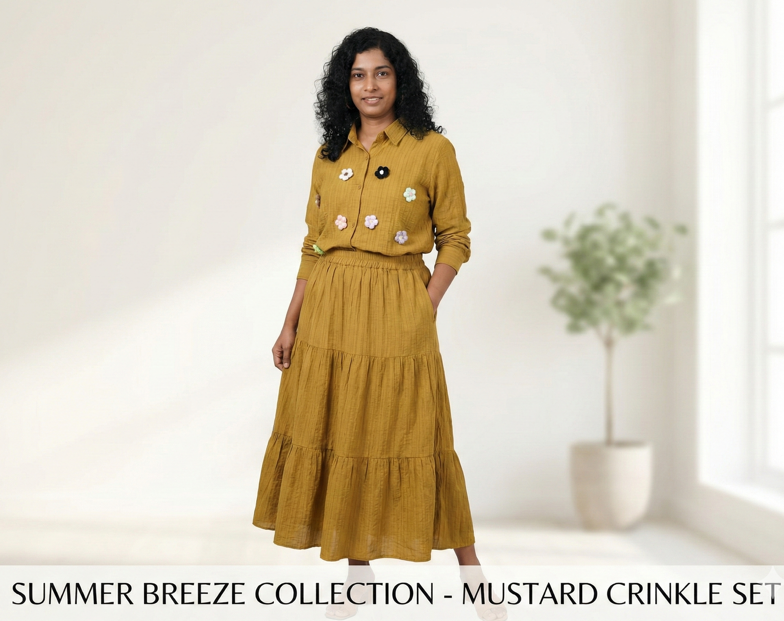 PODIYO - Summer Breeze Crinkle Co-ord Set with Floral Accents